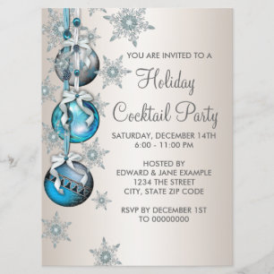 Invitación Fiesta de Navidades de ornamentos con copos de nie