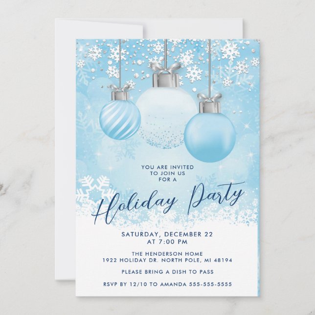 Invitación Fiesta de Navidades de ornamentos de copo de nieve (Anverso)