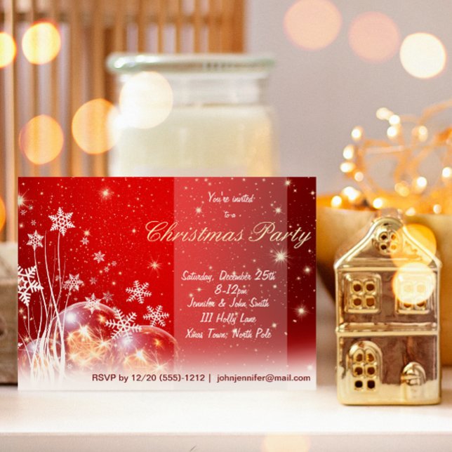 Invitación Fiesta de Navidades de ornamentos de copos de niev (Subido por el creador)