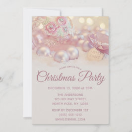 Invitación Fiesta de Navidades de ornamentos de espuma rosa