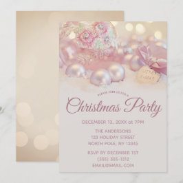 Invitación Fiesta de Navidades de ornamentos de espuma rosa