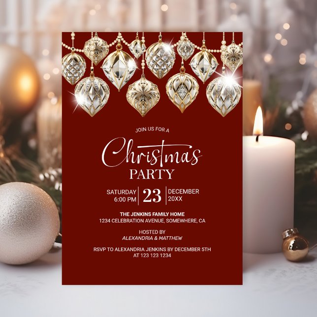 Invitación Fiesta de Navidades de ornamentos de oro elegantes (Subido por el creador)