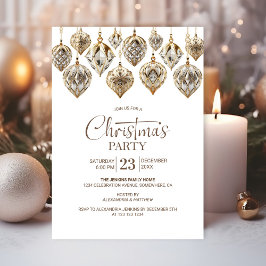 Invitación Fiesta de Navidades de ornamentos de oro elegantes