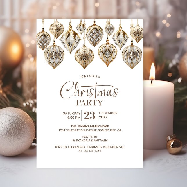 Invitación Fiesta de Navidades de ornamentos de oro elegantes (Subido por el creador)