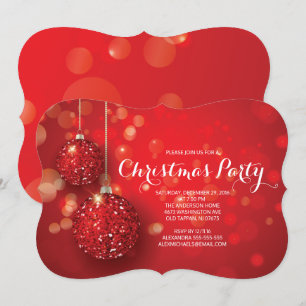 Invitación Fiesta de Navidades de ornamentos de Purpurina roj