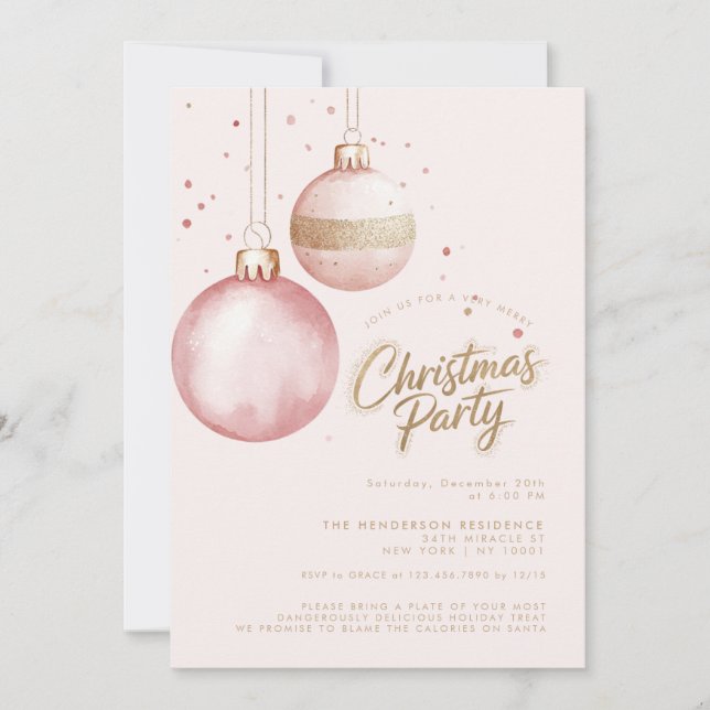 Invitación Fiesta de Navidades de Ornamentos Elegantes de Oro (Anverso)