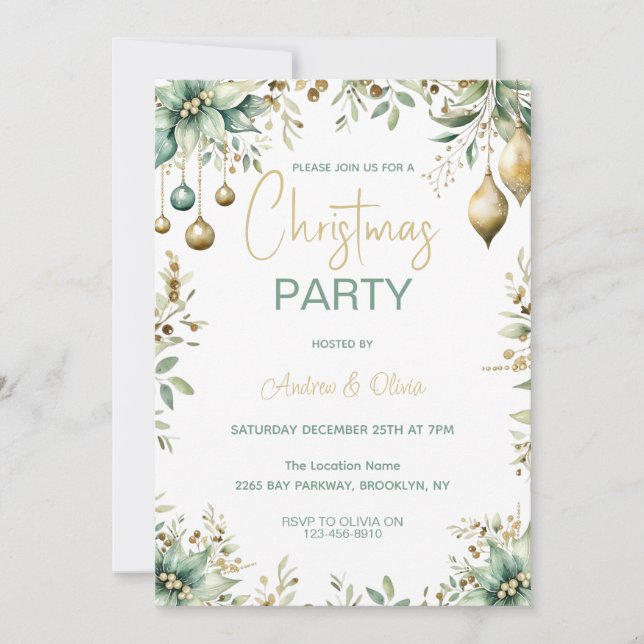 Invitación Fiesta de Navidades de ornamentos festivos (Anverso)