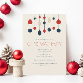 Invitación Fiesta de Navidades de Ornamentos Rojos Retro