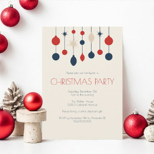 Invitación Fiesta de Navidades de Ornamentos Rojos Retro