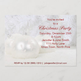 Invitación Fiesta de Navidades de ornamentos rojos y blancos