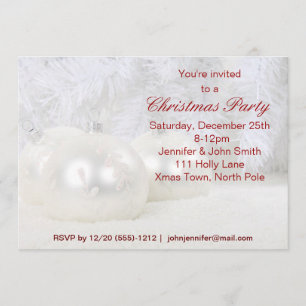 Invitación Fiesta de Navidades de ornamentos rojos y blancos