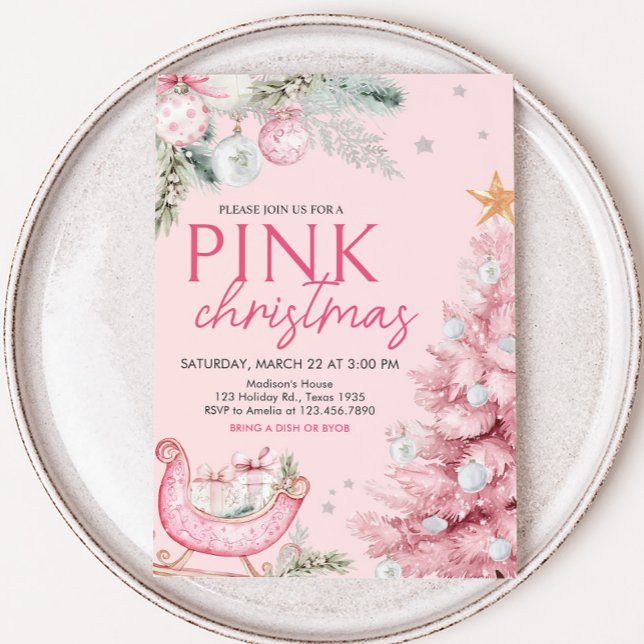 Invitación Fiesta de Navidades de ornamentos rosados (Pink Ornaments Holiday Christmas Party Invitation)