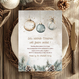 Invitación "Fiesta de Navidades de ornamentos rusos | Azul y 
