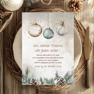 Invitación "Fiesta de Navidades de ornamentos rusos   Azul y 