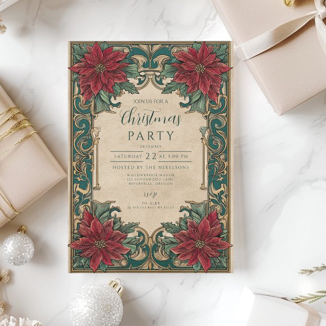 Invitación Fiesta de Navidades de Ornate Poinsettia (Subido por el creador)