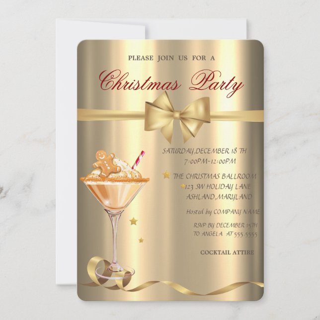 Invitación Fiesta de Navidades de oro con galletas de pan de  (Anverso)