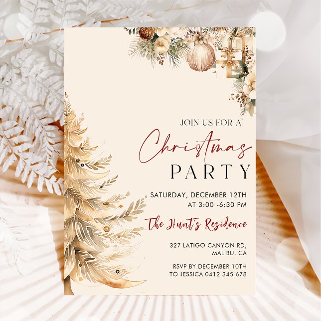 Invitación Fiesta de Navidades de oro elegante en árbol de Na (Subido por el creador)