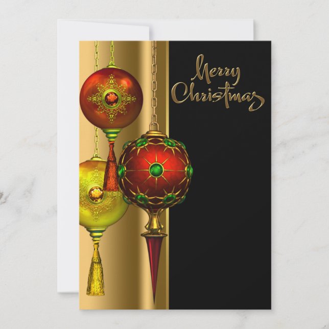 Invitación Fiesta de Navidades de oro rojo de los ornamentos  (Anverso)