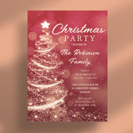 Invitación Fiesta de Navidades de oro rojo espumoso de árbol 