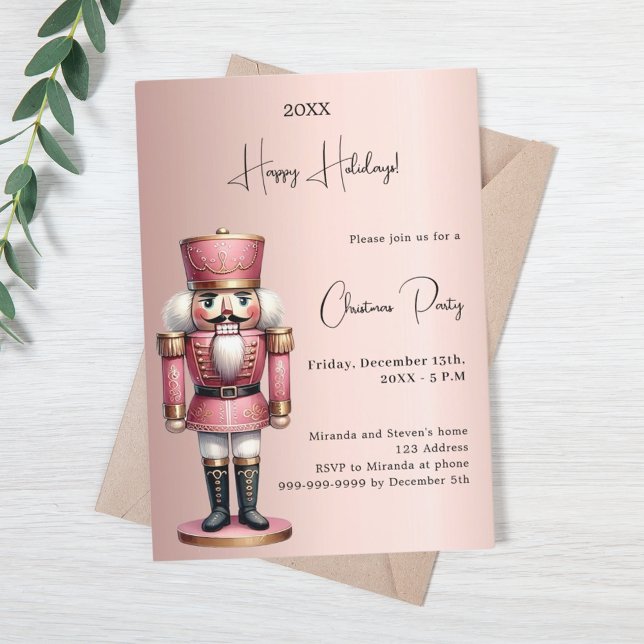 Invitación Fiesta de Navidades de oro rosa de Nutcracker (Subido por el creador)