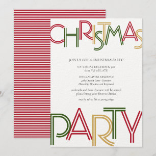 Invitación Fiesta de Navidades de oro verde de las franjas ro