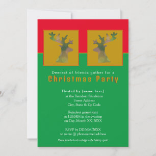 Invitación Fiesta de Navidades de Oro Verde Rojo de renos per