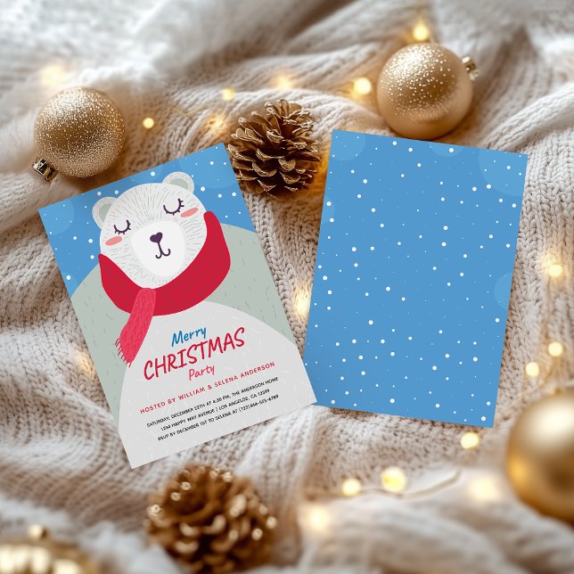 Invitación Fiesta de Navidades de oso polar de invierno (Subido por el creador)