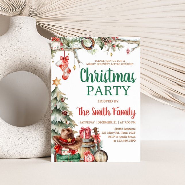 Invitación Fiesta de Navidades de países occidentales (Western Country Cowboy Christmas Party Invitation)