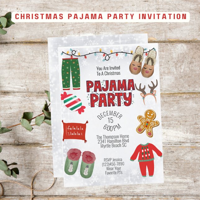 Invitación Fiesta de Navidades de Pajama Sleepover (Subido por el creador)