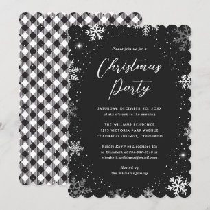 Invitación Fiesta de Navidades de papel blanco negro y nieve