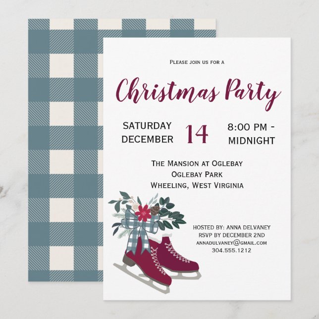 Invitación Fiesta de Navidades de patinaje helado de una gran (Anverso / Reverso)