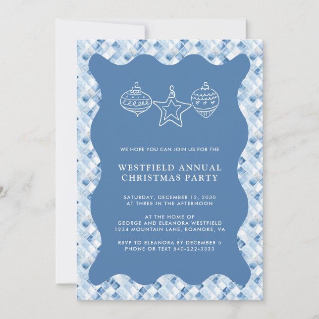 Invitación Fiesta de Navidades de patrones de comprobación az (Anverso)