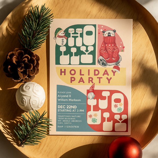 Invitación Fiesta de Navidades de patrones geométricos HollyJ (Subido por el creador)