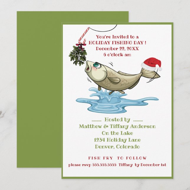 Invitación Fiesta de Navidades de pesca divertidos (Anverso / Reverso)