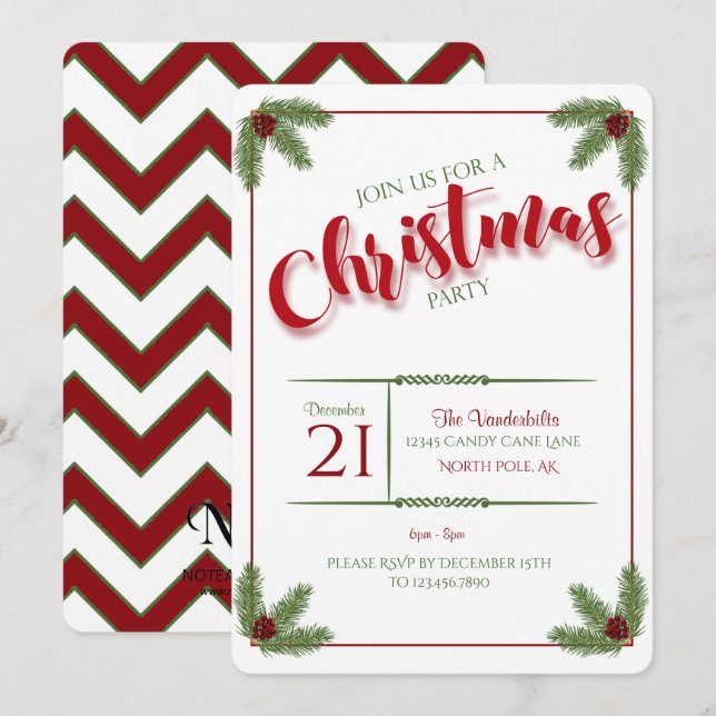 Invitación Fiesta de Navidades de Pine and Berries (Anverso / Reverso)