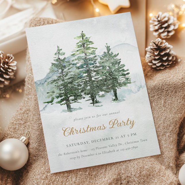 Invitación Fiesta de Navidades de Pine Forest de Acuarela (Subido por el creador)