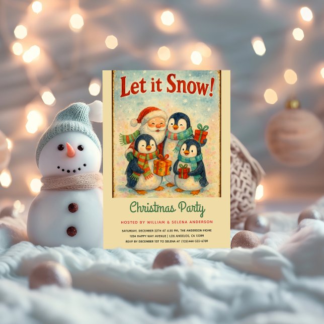 Invitación Fiesta de Navidades de pingüino cutáneo (Subido por el creador)