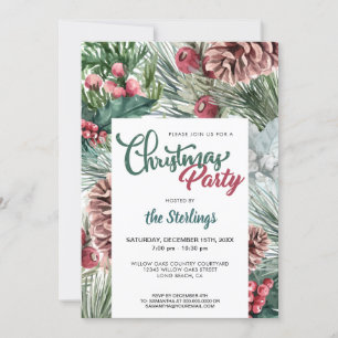 Invitación Fiesta de Navidades de pino verde de color rojo ho