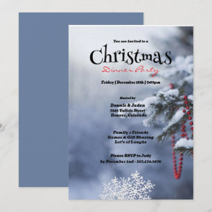 Invitación Fiesta de Navidades de pinos cubiertos de nieve