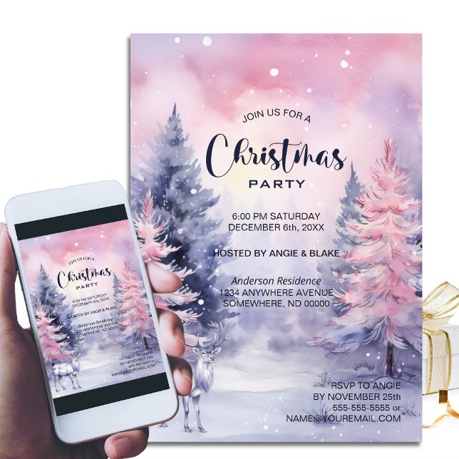 Invitación Fiesta de Navidades de pinos rosados (Subido por el creador)