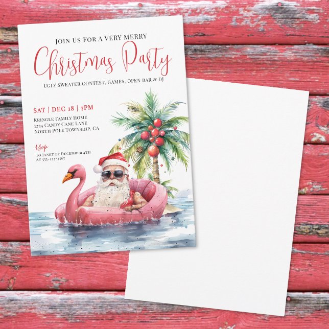 Invitación Fiesta de Navidades de playa tropical (Tropical Beach Christmas Party Invitation)
