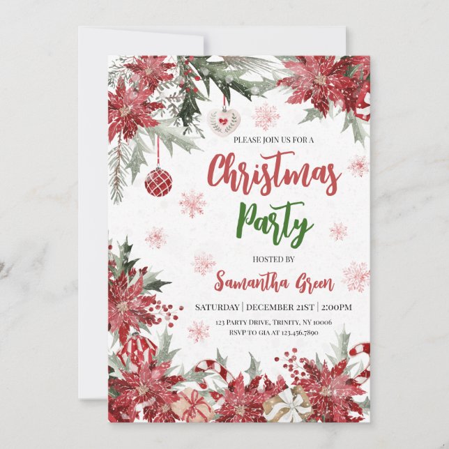 Invitación Fiesta de Navidades de Poinsettia (Anverso)