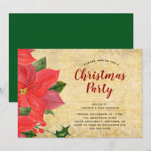 Invitación Fiesta de Navidades de Poinsettia de color de agua