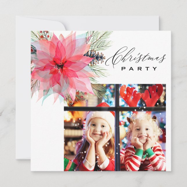 Invitación *~* Fiesta de Navidades de Poinsettia de la FOTO f (Anverso)