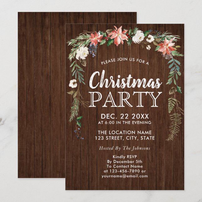Invitación Fiesta de Navidades de Poinsettia floral Drop Flor (Anverso / Reverso)