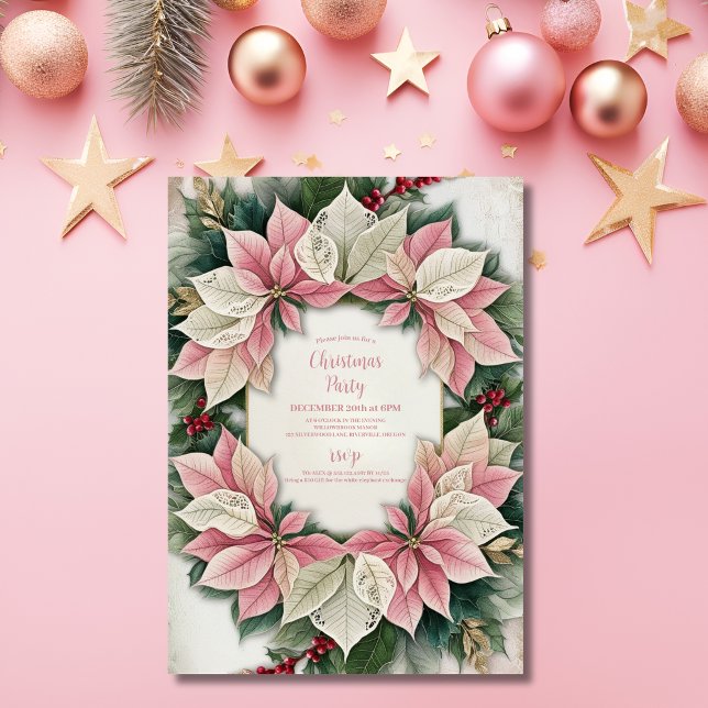 Invitación Fiesta de Navidades de Poinsettia Floral Rosa (Subido por el creador)