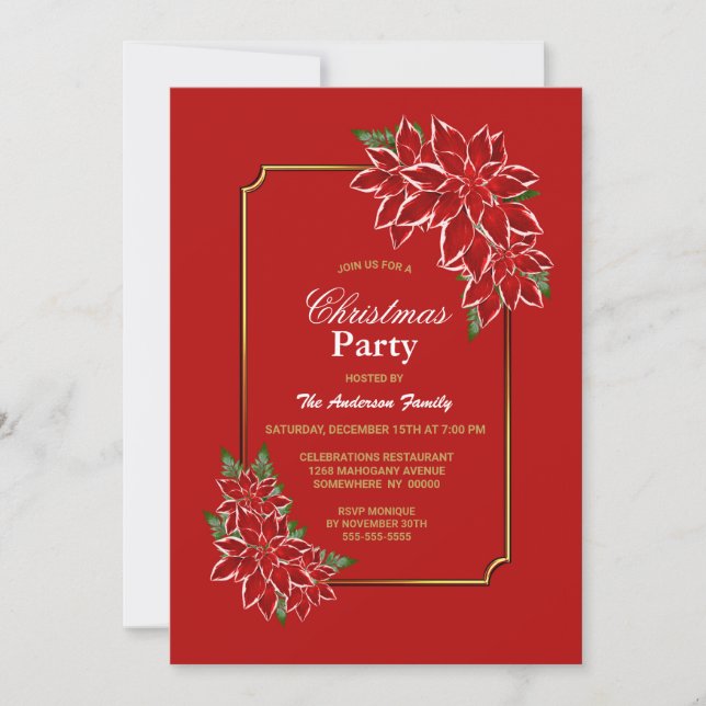 Invitación Fiesta de Navidades de Poinsettia Fronteriza Dorad (Anverso)