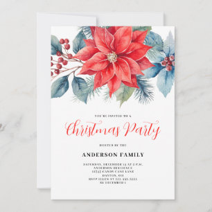 Invitación Fiesta de Navidades de Poinsettia Roja