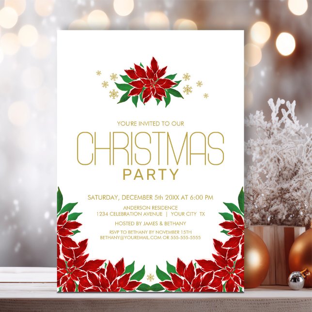 Invitación Fiesta de Navidades de Poinsettia Roja (Subido por el creador)