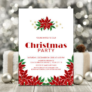 Invitación Fiesta de Navidades de Poinsettia Roja